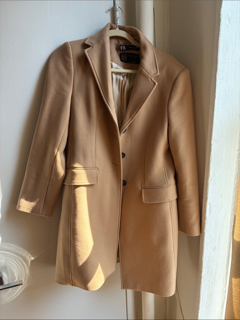 Zara Camel Single-Breasted Wool-Blend Trench Coat